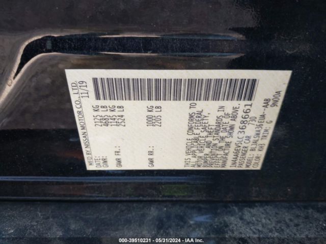 1N4AA6EV5LC368661 Nissan Maxima Sr Xtronic Cvt