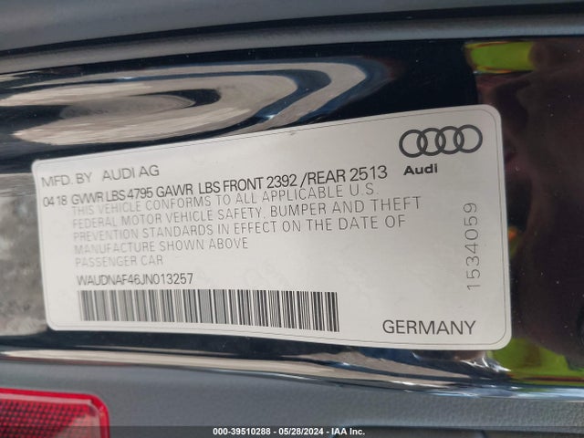 WAUDNAF46JN013257 Audi A4 2.0t Premium/2.0t Tech Premium
