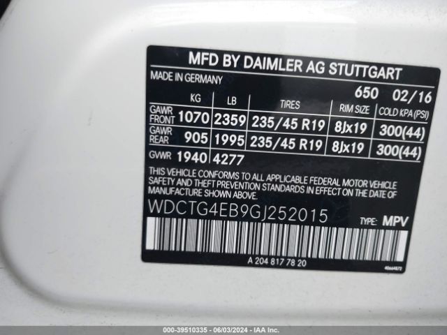 WDCTG4EB9GJ252015 Mercedes-Benz GLA 250