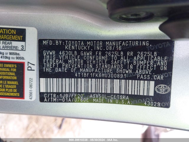 Toyota CAMRY SE 2017 4T1BF1FK6HU300891 Image 9