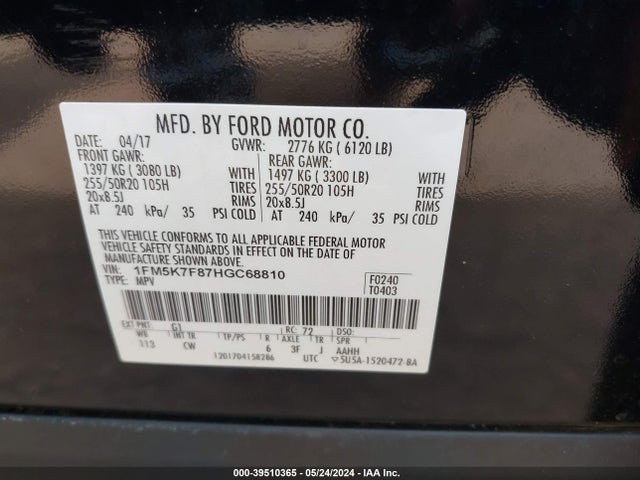 Ford Explorer Limited 2017 1FM5K7F87HGC68810 Image 9
