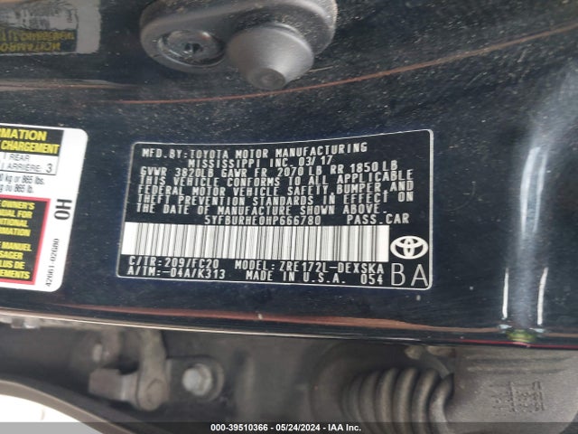 Toyota COROLLA SE 2017 5YFBURHE0HP666780 Image 9