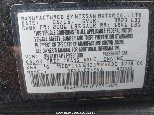 Nissan SENTRA S 2015 3N1AB7AP7FY291309 Image 9
