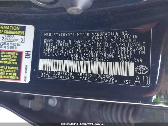 Toyota COROLLA SE 2017 2T1BURHE1HC789472 Image 9