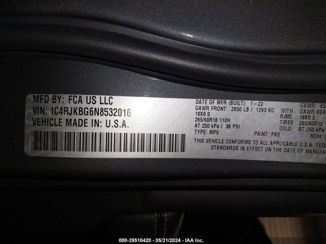 1C4RJKBG6N8532016 Jeep Grand Cherokee L Limited 4x4