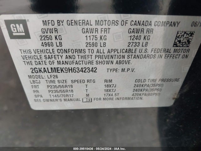 GMC Terrain Sle-1 2017 2GKALMEK9H6342342 Image 9