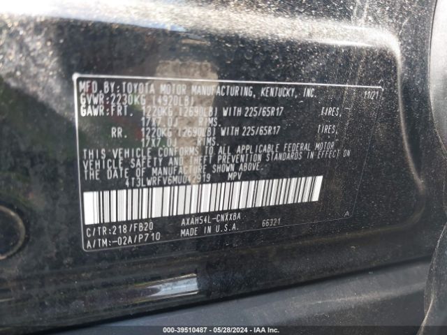 4T3LWRFV6MU042919 Toyota Rav4 Le Hybrid