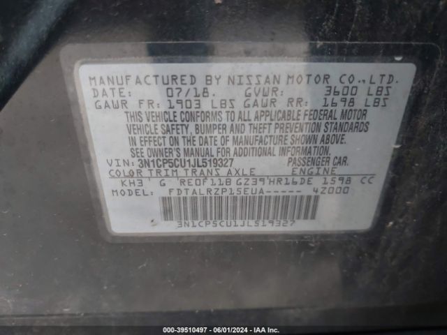 3N1CP5CU1JL519327 Nissan KICKS S