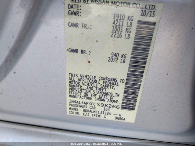 Nissan Altima 2.5 Sv 2015 1N4AL3AP3FC598266 Image 9