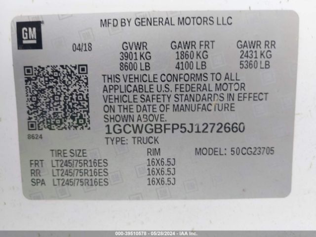 1GCWGBFP5J1272660 Chevrolet Express 2500 Work Van