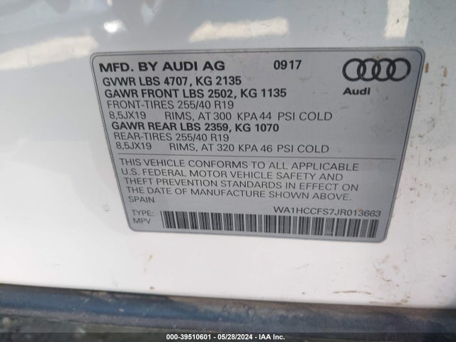 WA1HCCFS7JR013663 Audi Q3 2.0t Premium/2.0t Sport Premium