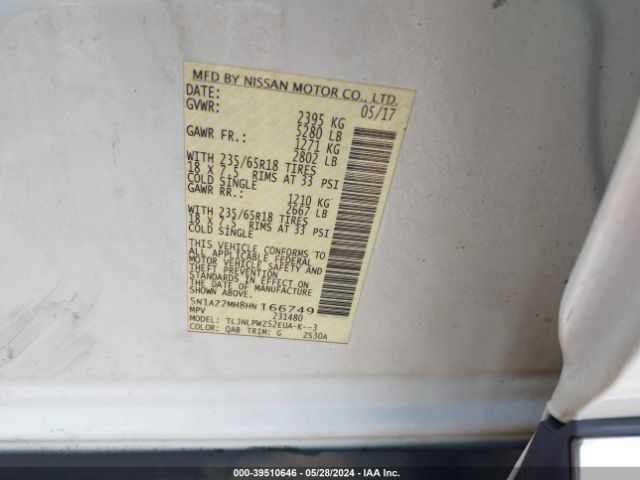 5N1AZ2MH8HN166749 Nissan MURANO S