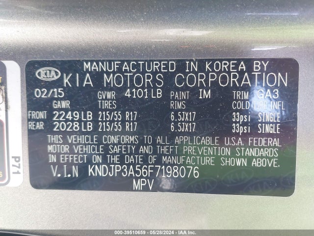 KIA SOUL + 2015 KNDJP3A56F7198076 Image 9