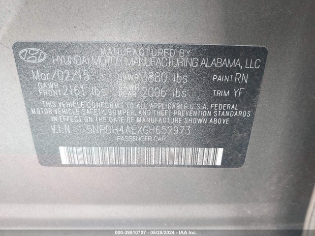 Hyundai ELANTRA SE 2016 5NPDH4AEXGH652973 Image 9