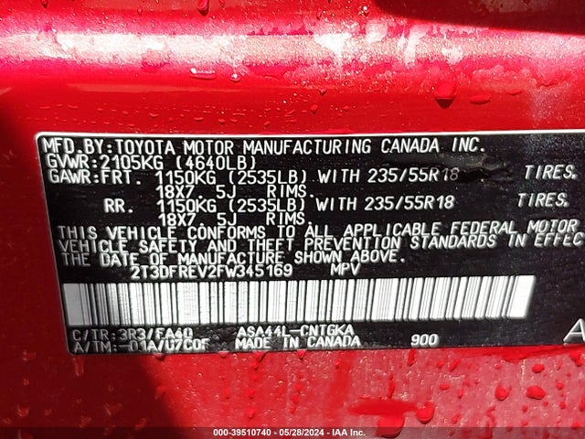 Toyota Rav4 Limited 2015 2T3DFREV2FW345169 Image 9