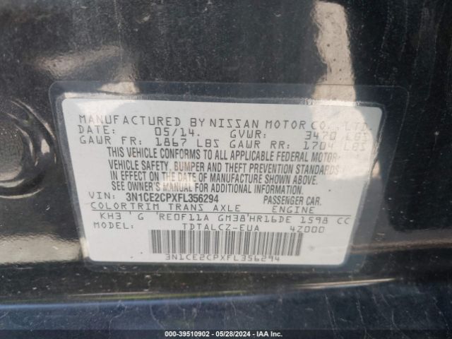 3N1CE2CPXFL356294 Nissan Versa Note S Plus