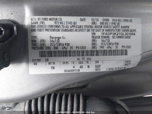 Ford FOCUS SE 2016 1FADP3K21GL301954 Image 9
