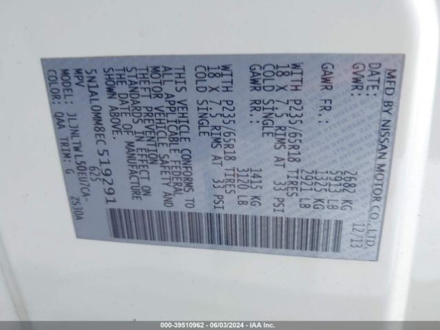 5N1AL0MM8EC519291 Infiniti QX60