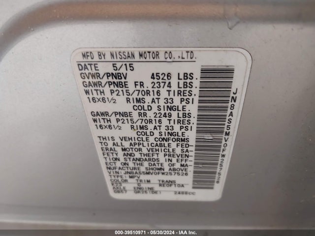 Nissan Rogue Select S 2015 JN8AS5MV0FW257526 Image 9