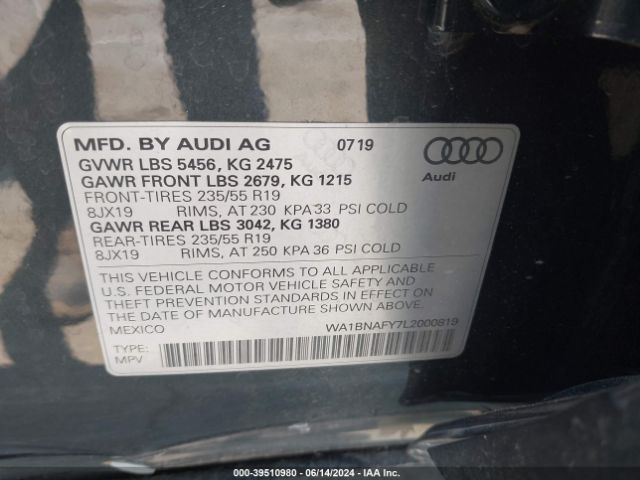 WA1BNAFY7L2000819 Audi Q5 Premium Plus 45 Tfsi Quattro S Tronic