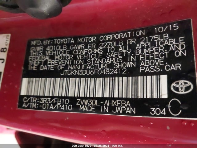 Toyota Prius Two 2015 JTDKN3DU6F0482412 Image 9