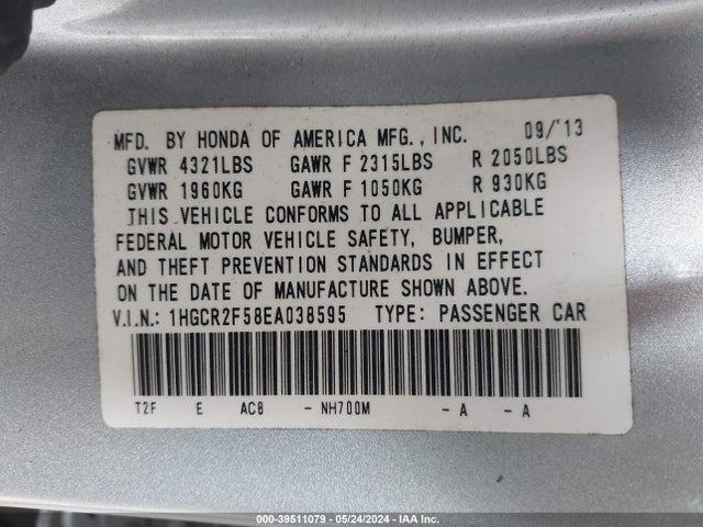 Honda Accord Sport 2014 1HGCR2F58EA038595 Image 9