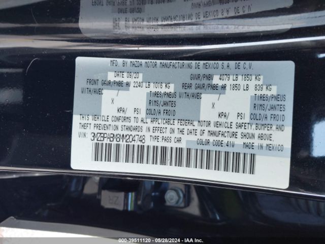 3MZBPABM8MM204748 Mazda MAZDA3