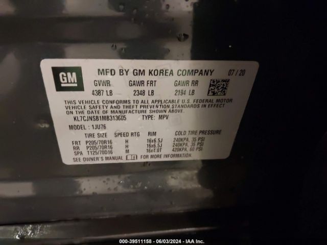KL7CJNSB1MB313605 Chevrolet Trax Awd Ls