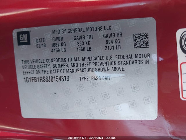 Chevrolet Camaro 1lt 2018 1G1FB1RS6J0154379 Image 9