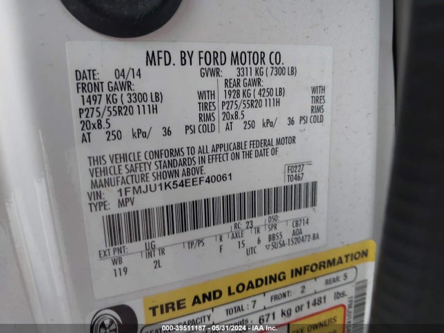 Ford Expedition Limited 2014 1FMJU1K54EEF40061 Image 9