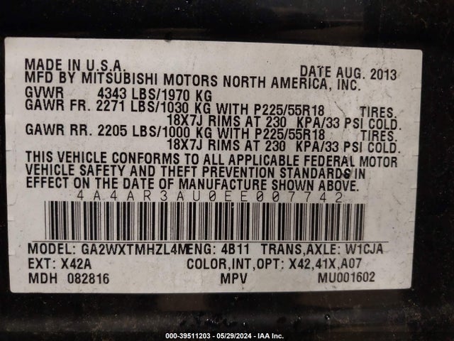 Mitsubishi Outlander Sport Es 2014 4A4AR3AU0EE007742 Image 9