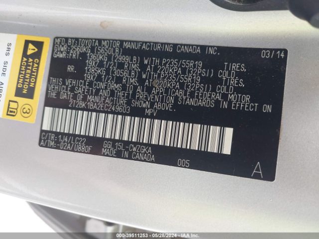 2T2BK1BA2EC249603 Lexus Rx 350 F Sport