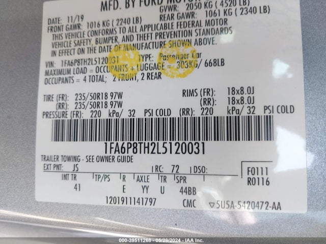 Ford Mustang Ecoboost Premium Fastback 2020 1FA6P8TH2L5120031 Image 9