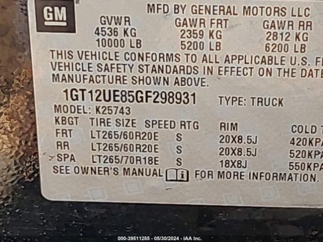 1GT12UE85GF298931 GMC Sierra 2500hd Denali