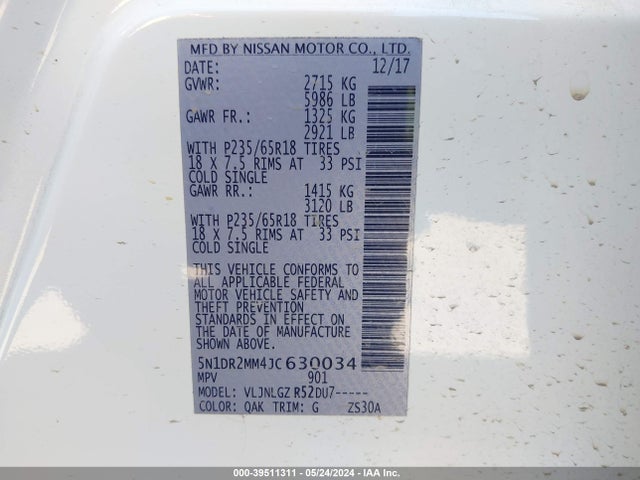 Nissan Pathfinder Sl 2018 5N1DR2MM4JC630034 Image 9