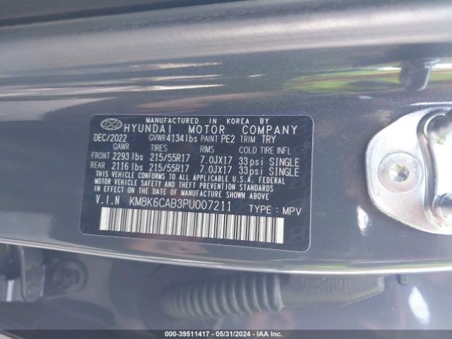 KM8K6CAB3PU007211 Hyundai Kona Sel