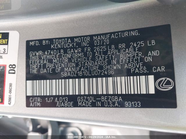 58ADZ1B10LU072496 Lexus ES 350