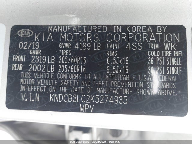 KIA NIRO LX 2019 KNDCB3LC2K5274935 Image 9