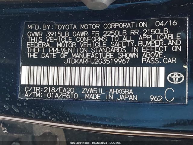 JTDKARFU2G3519967 Toyota Prius Four
