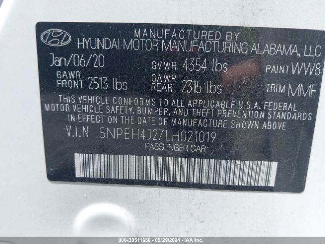 5NPEH4J27LH021019 Hyundai Sonata Limited