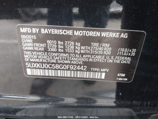 5UXKU0C58G0F92442 BMW X6 Sdrive35i