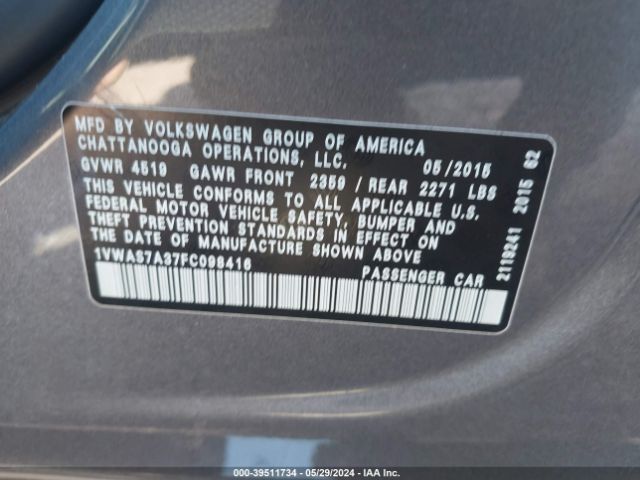 1VWAS7A37FC098416 Volkswagen Passat 1.8t Limited Edition