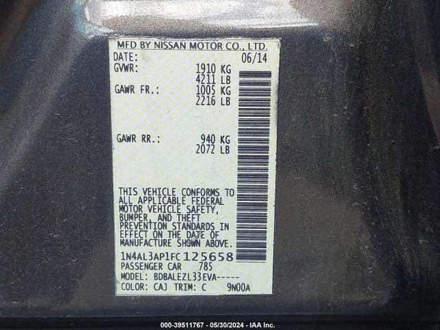 Nissan Altima 2.5 S 2015 1N4AL3AP1FC125658 Image 9