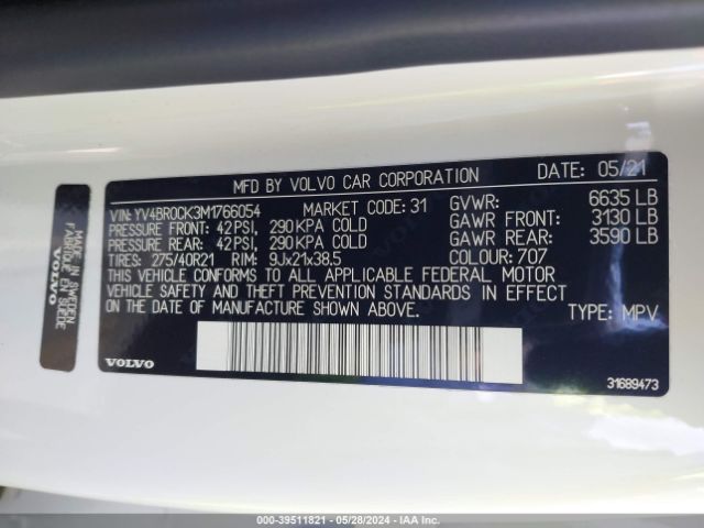 YV4BR0CK3M1766054 Volvo Xc90 Recharge Plug-in Hybrid T8 Inscription Expression 7 Passenger