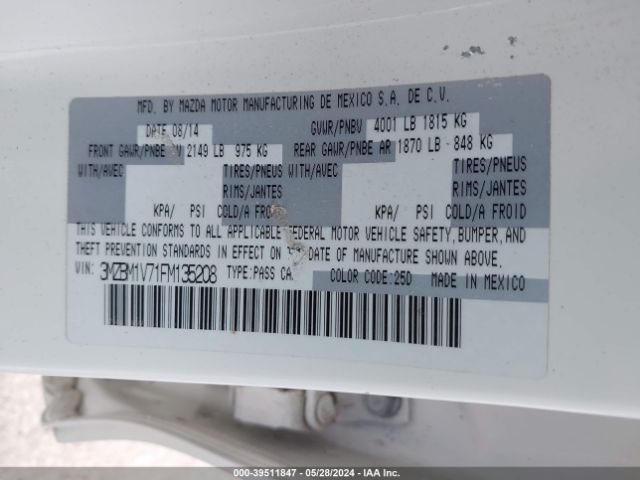 3MZBM1V71FM135208 Mazda Mazda3 I Touring