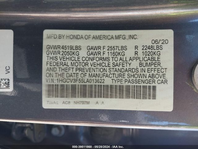 1HGCV3F55LA013622 Honda Accord Hybrid Ex-l
