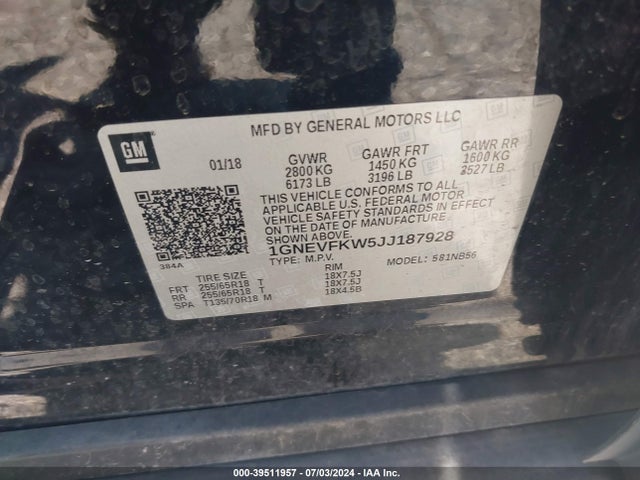 Chevrolet Traverse Ls 2018 1GNEVFKW5JJ187928 Image 9
