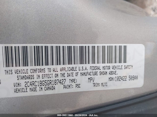 2C4RC1BG5GR187427 Chrysler Town & Country Touring