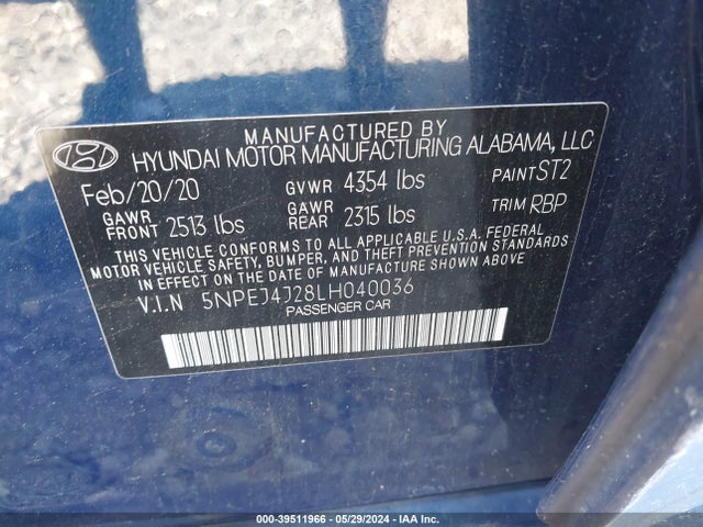 Hyundai Sonata Sel Plus 2020 5NPEJ4J28LH040036 Image 9