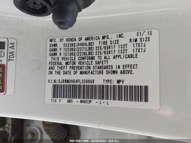 Honda CR-V EX 2015 5J6RM3H54FL008956 Image 9